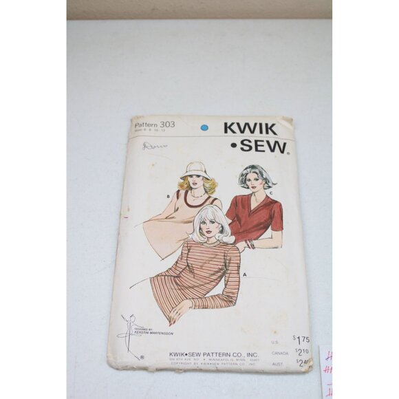 Kwik Sew Pattern 303 Vintage 1970s UNCUT Tops Tee Size 6 8 10 12 92313 - Picture 2 of 3